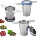 3Pcs Extra Fine Mesh Tea Infuser Steeper Basket with Lid/Drip Tray for Loose Leaf Tea Rooibos, 304 Stainless Steel Tea/Coffee Strainer Filter with Big Capacity Extended Handles, Fit Cup/Teapot/Jar