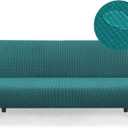 Water Repellent Futon Cover Armless Sofa Cover, Stretch Full Queen Size Sofa Bed Slipcover, Futon Couch Cover Furniture Protector with Elastic Bottom, Machine Washable (Dark Teal)