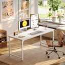 PRAISUN 55 Inch Computer Desk, Home Office Desk with Spacious Desktop, Modern Gaming Desk, Writing Study Table for Bedroom, Small Spaces, Work from Home Desk with Metal Frame, White