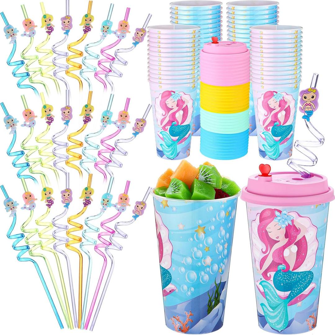 Maxcheck 24 Sets 16 oz Mermaid Cups Birthday Party Favors with Colorful Lids and Straws for Birthday Decorations Rainbow Plastic Cups Reusable Plastic Straws for Party Maxcheck 24 Sets 16 oz Mermaid Cups Birthday Party Favors with Colorful Lids and Straws for Birthday Decorations Rainbow Plastic Cups Reusable Plastic Straws for Party