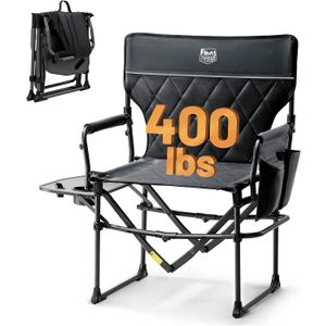 TIMBER RIDGE Heavy Duty Camping Chair with Compact Size, Portable Directors Chair with Side Table and Pocket for Camping, Lawn, Sports and Fishing, Supports Up to 400lbs, Black