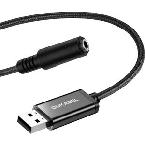 DUKABEL USB Headphone Adapter, External Sound Card with TRRS 4 Pole Jack, Mic-Supported USB to 3.5mm Audio Adapter for PC PS4 PS5 and More [9.8 inch]
