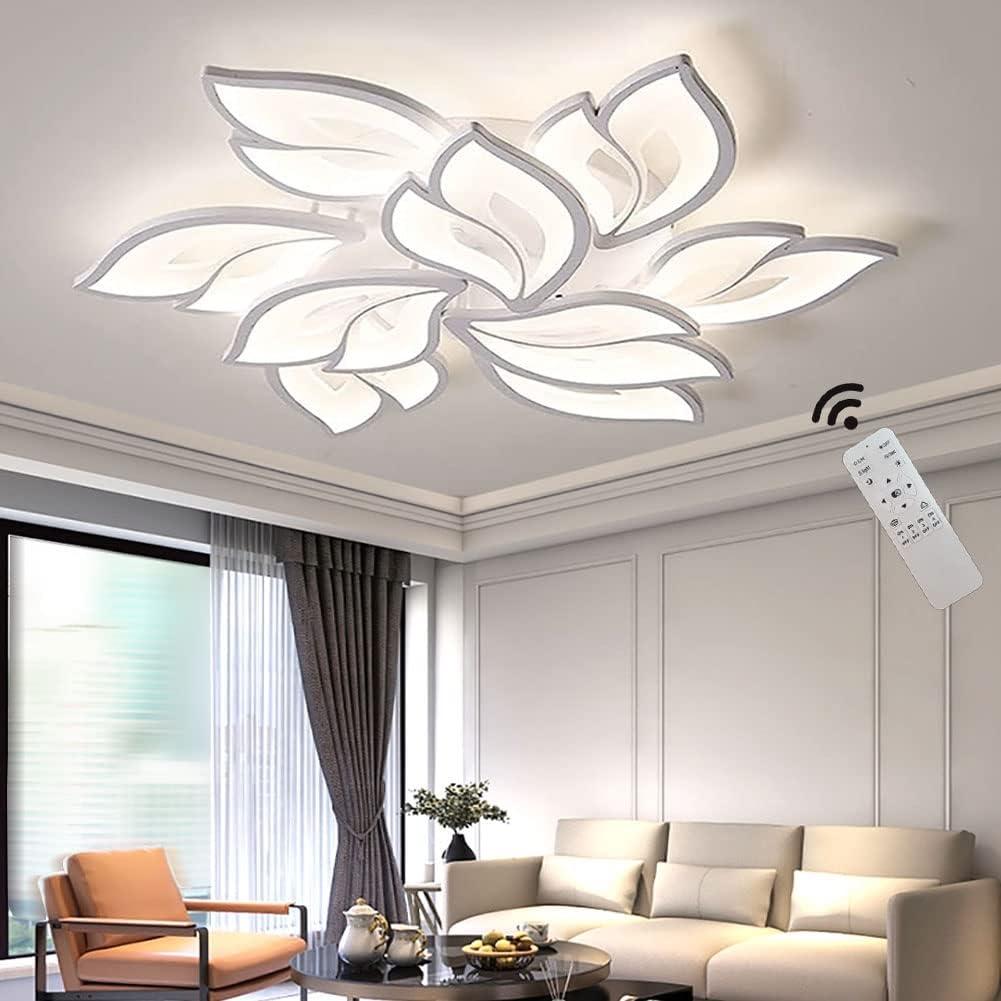 Modern Ceiling Light Led Dimmable Flush Mount Ceiling Lamp Fixture with Remote 9-Leaf White Ceiling Lights 31.1in for Bedroom Living Room Kitchen Dining Room Office