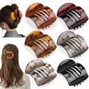 6 Pack Large Flat Hair Clips for Women Girls, Strong Hold French Claw Clips for Thin Hair, Minimalist Hair Accessories for Work/Travel (Tortoiseshell) (Leopard)