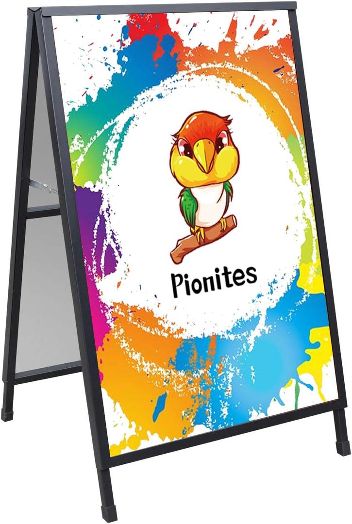 Pionites Heavy Duty Slide-in Folding A Frame Sign Sidewalk Sign 24x 36 Inch Steel Metal Double-Side Pavement sign Corrugated Plastic Poster (1, Black, 24''X36'''(Plastic Backing included))