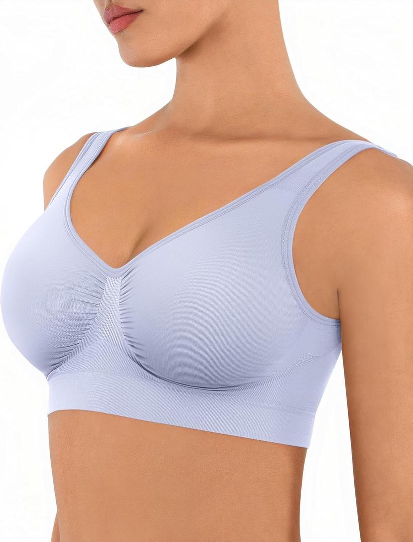 FeelinGirl Bras for Women No Underwire Seamless Smooth Bralette Full Coverage Comfy Everyday Bras with Wide Straps (XX-Large, Slate Blue)