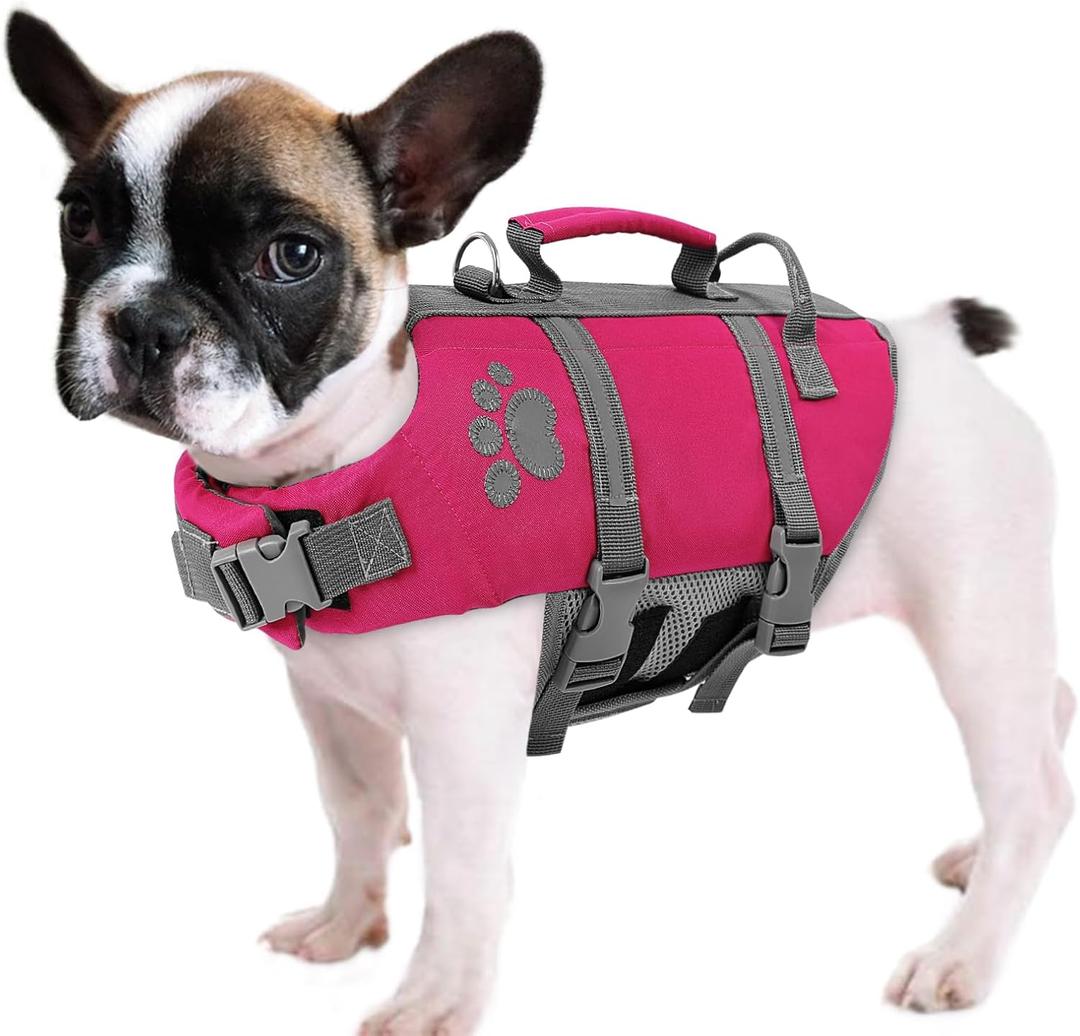 Queenmore XS Dog Life Jacket, Puppy Life Jackets for Small Dogs, Doggie Life Vest for Swimming, Lightweight Extra Small Dog Life Vest with Handle Adjustable Pet Preserver for Boating, Cat Lifevest (Fuchsia Pink) Queenmore XS Dog Life Jacket, Puppy Life Jackets for Small Dogs, Doggie Life Vest for Swimming, Lightweight Extra Small Dog Life Vest with Handle Adjustable Pet Preserver for Boating, Cat Lifevest (Fuchsia Pink)
