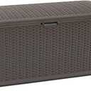 Suncast DBW9200 99 Gallon Outdoor Wicker Plastic Patio Storage Chest Bin with Handles for Patio, Garden, Garage, or Pool for All Weather, Mocha