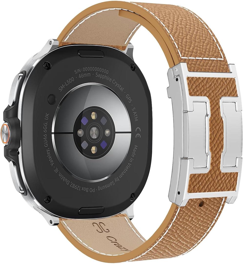 Magnetic Leather Band Compatible with Compatible with Samsung Galaxy Watch 8 40mm/44mm/Classic 46mm 2025,Magnetic Replacement Strap for Galaxy Watch 8 Women Men ((Epsom) Brown band+Silver Buckle)