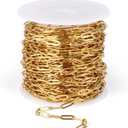 [33 Ft] Stainless Steel Paperclip Chains Roll, 2.5mm Width 18K Gold PVD Plated Stainless Steel Oval Link Chains Spool Bulk for Jewelry Making