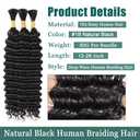 28 Inch Color #1B Deep Wave Human Braiding Hair for Boho Braids 150g Natural Black Deep Wave Bulk Human Hair for Braiding Natural Color