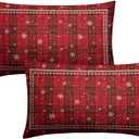 Christmas Checkered Lumbar Pillow Covers Red Black Xmas Buffalo Plaid Throw Pillow Covers 12x20 Set of 2 Winter Tartan Snowflakes Rectangular Pillow Case for Home Decor Couch Sofa