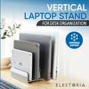 Elestoria 5-Slot Vertical Laptop Stand - Aluminum Laptop Stand Vertical for Desk -Laptop Holder with Adjustable Width (12-38mm) Compatible with MacBook Pro/Air & Gaming Laptops up to 17.3"-Grey