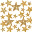 Syhood 24 Pcs Star Patches Iron on Rhinestone Adhesive Sequin Glitter Star Patches Appliques for Graduation Holiday Wedding Clothing Jeans Repair Decors(1.57/ 2.36/ 3.15 Inch, Gold)