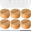 Baquler 6 Pcs Clear Acrylic Blank Sheets 6 Pcs 3D Night LED Light Lamp Base with Remote Control USB Cable 16 Color 4 Mode Wood Color DIY Lamp Base Set for Room Bar Decoration (Round)