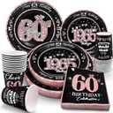 60th Birthday Decorations Rose Gold, Service for 30, Vintage Party Supplies Includes Rose Gold 1965 Plates, Napkins,Cups 60th Birthday Plates and Napkins for Women