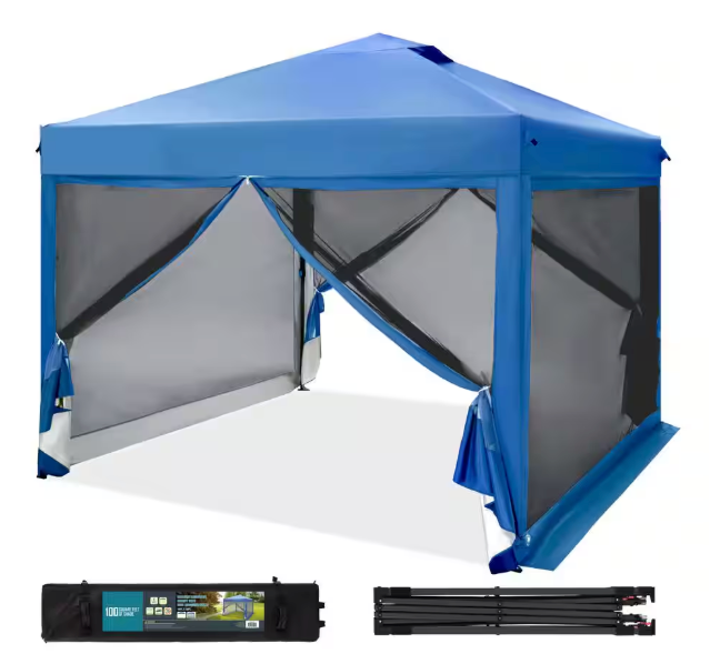 PHI VILLA
10 ft. x 10 ft. Blue Outdoor Patio Pop-Up Canopy with Netting