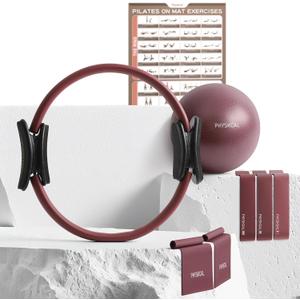 PhysKcal Pilates Kit, 15-Inch Pilates Ring with 1x Core Ball, 3X Resistant Loops and 2X Flex Bands, Home Pilates Equipment Set and Mat Pilates Essential Kit