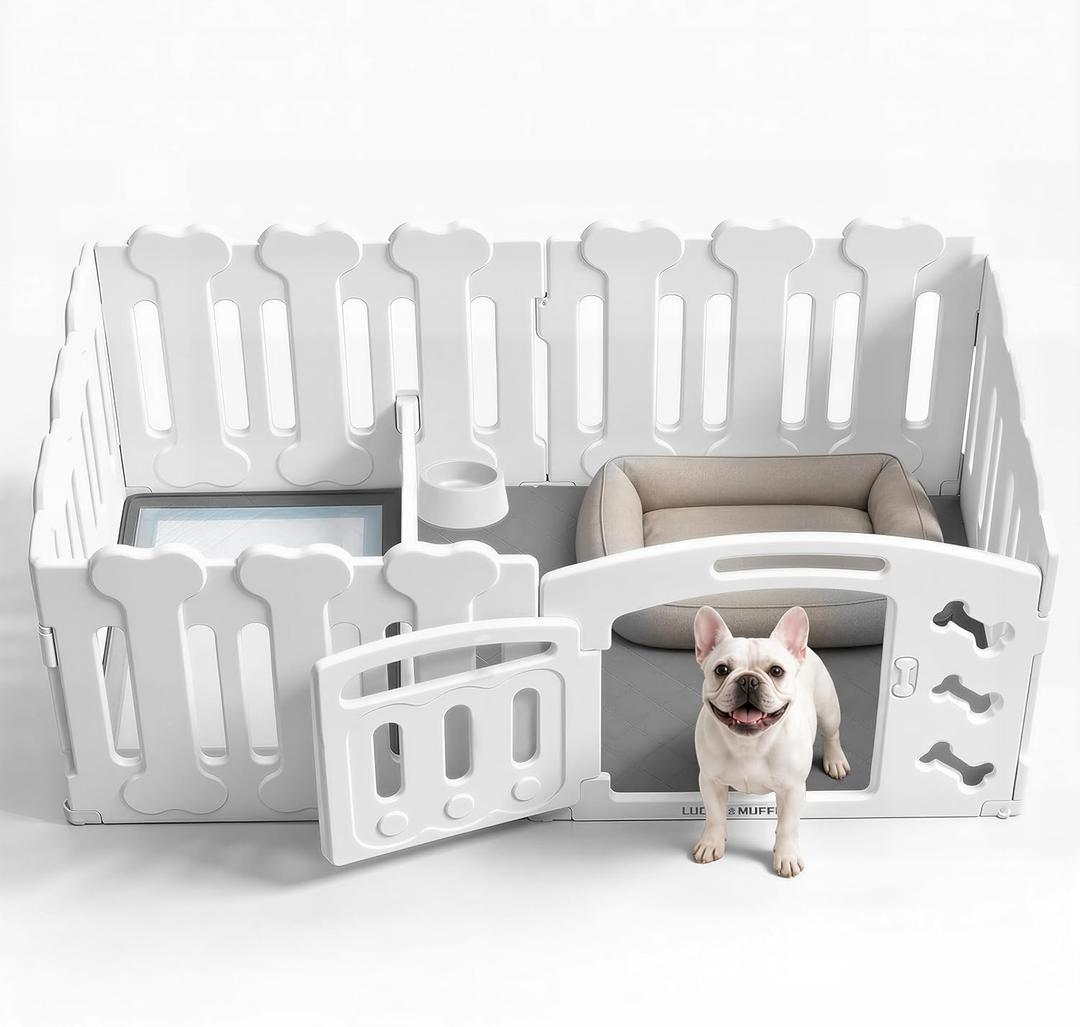 Dog Playpen with Divider & Washable Floor Pad, 6-Panel Indoor Puppy Playpen for Small Dogs & Puppies, 24" Tall Premium HDPE Panels, 60"x30"x24", Tool-Free Setup (White)