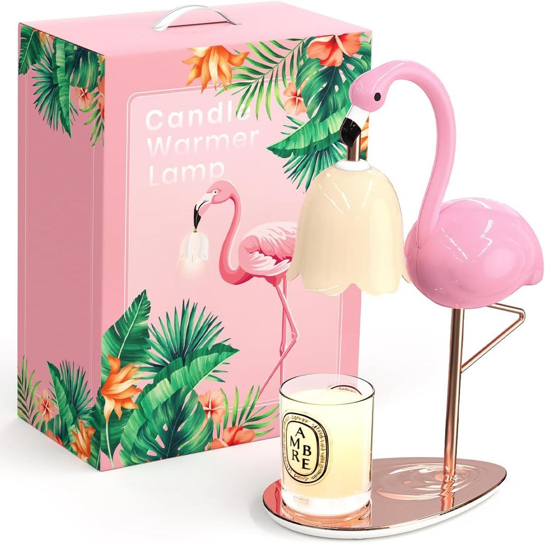 CODOGOY Fragrance Candle Warmer Flamingo Lamp with Timer, Dimmable, Halogen, Polished, Pink, for Home Decor 6.69 x11 x15.35 in