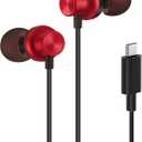 PALOVUE USB Type C Headphones Magnetic in Ear Earphones Earbuds with Mic and Volume Control Compatible with Google Pixel Samsung Oneplus Huawei Sony MacBook Red