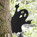 Halloween Fence Yard Statues Garden Stake, Horror Funny Metal Wall Art Statues Outdoor Rust-Proof Decor, Laser Cut Silhouette Art Double Sided Metal Sculpture for Outdoor Garden (Ghost)