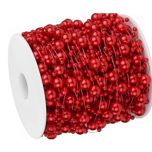 99feet Artificial Pearl Beads Garland for Christmas Tree Plastic Beaded String Strands Chain Ornament for Wedding Halloween Party Decoration Bridal Bouquet Craft Flower DIY Supplies (Red)