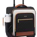 LOVEVOOK Underseat Carry On Luggage Airline Approved, 14 Inch Softside Suitcases with Wheels, Lightweight Spinner Carry on Suitcase with TSA Lock Weekender (Black/White/Brown)