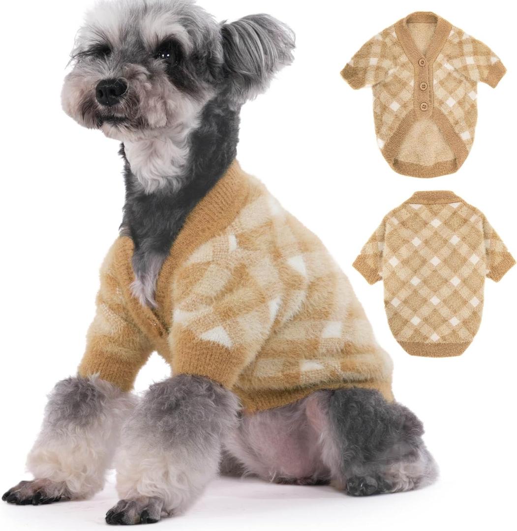 Deluxe Dog & Cat Winter Clothes - Thermal Knit Sweater & Jacket for XXS XS Small Dogs Boy and Girl - Stretchy Pet Apparel, Puppy Outfits - Soft Warm Dog Coat (Camel, Small)