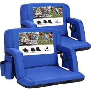 Sportneer Stadium Seats with Back Support: 2.5'' Thick Comfy Cushion 6 Adjustable Angle Bleacher Seat with Armrest - 2 Large Pockets, 2 Cup Holders Stadium Chair for Sport Events Concerts Parks (Extra Wide - 24", Blue, 2 Pack)