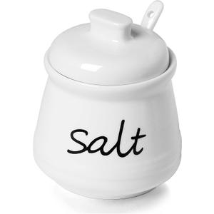 ONTUBE Ceramic Salt Bowl with Lid and Spoon 12oz (White)