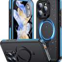 Temdan Magnetic for iPhone 16 Pro Case Waterproof, [Built-in Ring Invisible Stand & Screen Protector][IP68 Underwater][Dropproof][Dustproof][Real 360] Shockproof Protective Phone Case 6.3'' -Blue