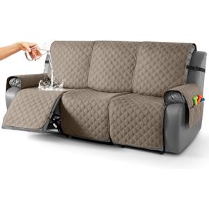 TAOCOCO 100% Waterproof Recliner Covers, Recliner Sofa Covers with Leg Straps, Reversible Recliner Couch Cover for Reclining Chair, Washable Couch Protector for Pets Kids(3 Seater, Taupe)