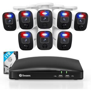 Swann Security Camera, 1080p DVR Bullet Surveillance Cameras with 1TB HDD, 8 Channel 8 Cam, Indoor Outdoor Wired Surveillance Camera, Color Night Vision, Heat Motion Detection, LEDs