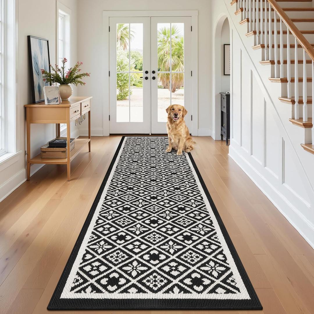 Ileading Runner Rugs for Hallways 2.6x10ft Heavy-Duty Durable Entryway Floor Mat with Non Slip Rubber Backing for Busy Traffic Extended Indoor Doormat Machine Washable Kitchen Throw Rug(Black)