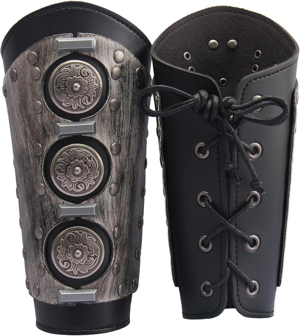Leather Gauntlet Wristband Medieval Bracers Viking Wrist Guards Archery Guards Bracers Wide Arm Armor Cuff for Women Men 2PCS