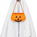 Sadnyy 31.5 x 47.2 Large Halloween Ghost Dog Costume Sets Includes Dog Costumes with Bucket, Ghost Costume with Felt Pumpkin Bucket for Halloween Medium Large Doggy Cat Trick or Treat Bags