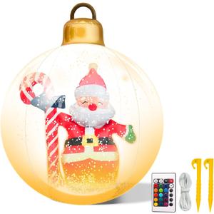 Christmas Inflatable Outdoor Decoration Ball, Giant 24 Inch Santa Claus Large Inflatable Ornaments with LED Light, Christmas Xmas Blow Up Ball for Yard Lawn Porch Tree Holiday Decor