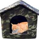 Camo Cat Houses for Outdoor Stray Cats Shelter Weatherproof Outdoor Cat House Indoor Foldable Warm Pet Cave with Paw Print for Feral Cat Dog Winter Wild Animal