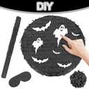 Black Round Blank Pinata Circle Folding Pinata with Bat Stick Blindfold Confetti for Kids Birthday Wedding Celebration Baby Shower Carnival Party Supplies,13 x 13 x 3.15 Inches