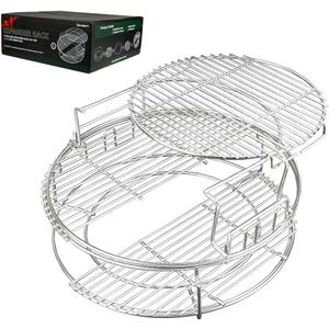 Expander Rack Kit with Drip Pan for Big Green Egg Large, Green Egg Accessories Replacement Parts, Eggspander Rack for BGE 5 Piece Kit Conveggtor Basket with Removable Cooking System