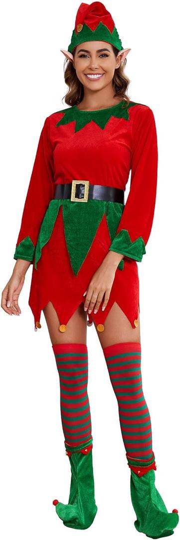 KASBAH 6 Pack Women Christmas Elf Costume Set Xmas Santa's Helper Costume Outfit For Cosplay (Large)