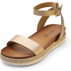 DREAM PAIRS Women's Open Toe Platform Espadrille Wedge Sandals Comfortable One Band Dressy Casual Sandals for Women (9, Gold/Pu)
