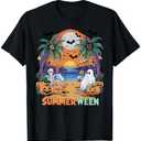 Summerween Skeleton Beach Party Halloween Vibes T-Shirt Size L
