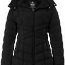 wantdo Women's Puffer Jacket Warm Padded Winter Coat Long Quilted Jacket  (Medium, Black)