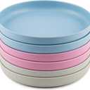 7-Inch Bamboo Plates Pack of 6 - Colorful Raised-Edge Tableware Set for Kids & Adults - Pink, Blue & Gray Dinnerware for Camping, Picnic - Reusable, Sustainable, Dishwasher-Safe Dishes