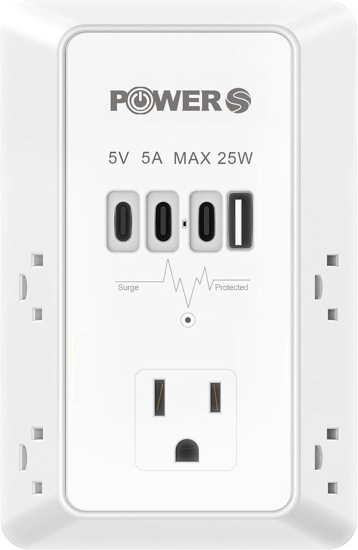 Electrical Outlet Extender with USB Ports (3C1A), Snug Wall Outlet, Surge Protector, Wall Plug Adapter for Multiple Devices, Wall Socket Expander