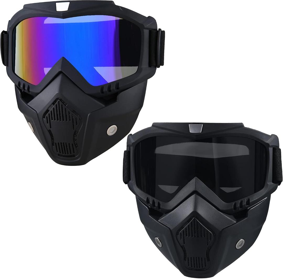 Motorcycle Helmet Riding Goggles Glasses with Removable Face Mask,Vintage Bullet Fight Motocross,Paintball Mask Anti Fog,Tactical Full Face Mask Ski Mask Goggles Detachable Adjustable