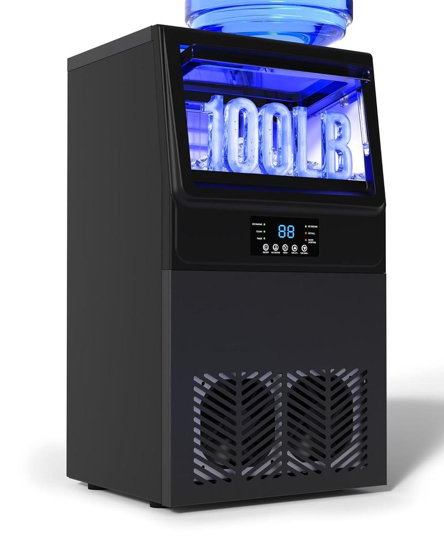 Commercial Ice Maker Machine / and  Storage Bin, Undercounter Ice Makers and  Ice Trays, Icemaker Machine Double Water Inlet with Water Line, Ice Scoop