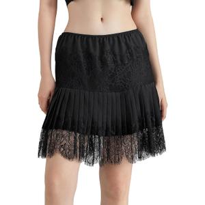 Engofs Women Y2k Lace Slip Skirt Mini Ruffle Pleated Flowy Short Skirts (M)
